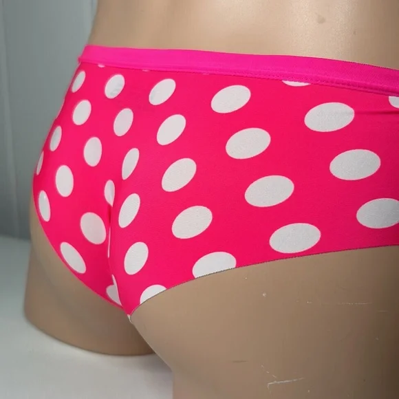 HIPHUGGER Seamless Stretchy Slinky Microfiber Pink Polka Dot Low Rise Bikini NEW - Picture 12 of 15